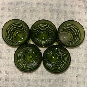 Vintage MCM Whitehall Indiana Colony green CUBIST Juice glasses X5 4oz Capacity